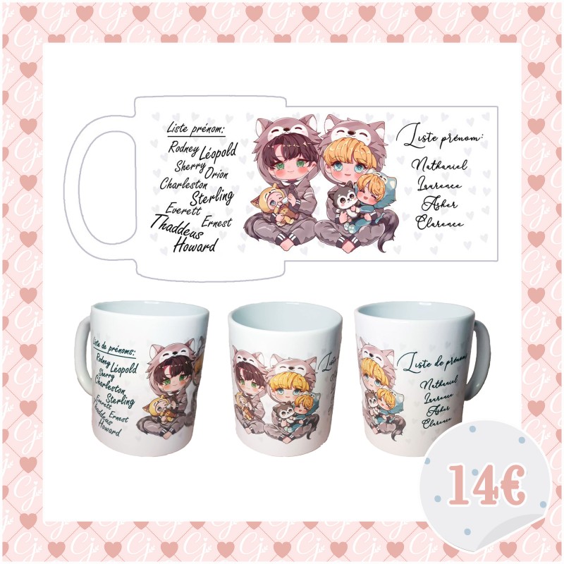 Tasse chibi Adam & Cassidy & babies – Goodies Oméga en fuite